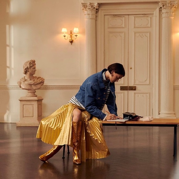 NWT J.Crew Pleated wrap skirt gold - Picture 3 of 5